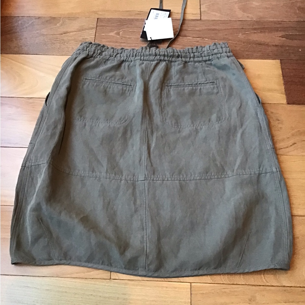 MaxMara Silk Linen Skirt Utility Neutral Pockets Olive Classic - Picture 4 of 9